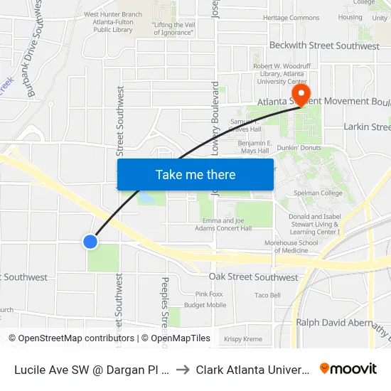 Lucile Ave SW @ Dargan Pl SW to Clark Atlanta University map