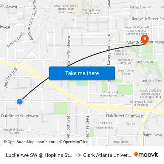 Lucile Ave SW @ Hopkins St SW to Clark Atlanta University map