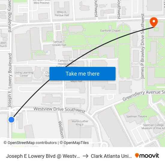 Joseph E Lowery Blvd @ Westview Dr SW to Clark Atlanta University map