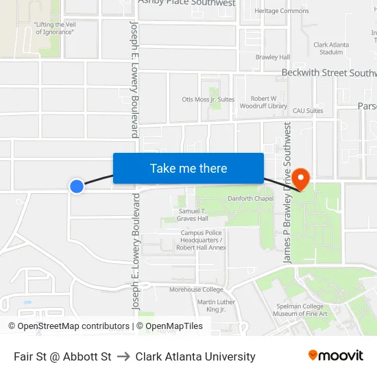 Fair St @ Abbott St to Clark Atlanta University map