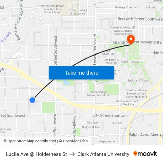 Lucile Ave @ Holderness St to Clark Atlanta University map