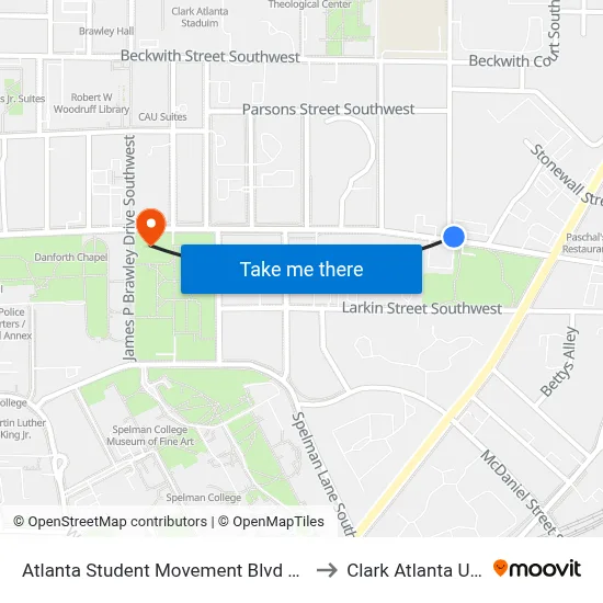 Atlanta Student Movement Blvd @ Walnut St SW to Clark Atlanta University map