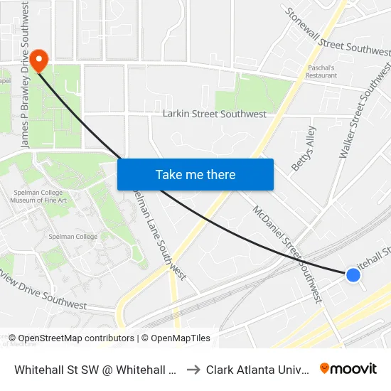 Whitehall St SW @ Whitehall Ter SW to Clark Atlanta University map
