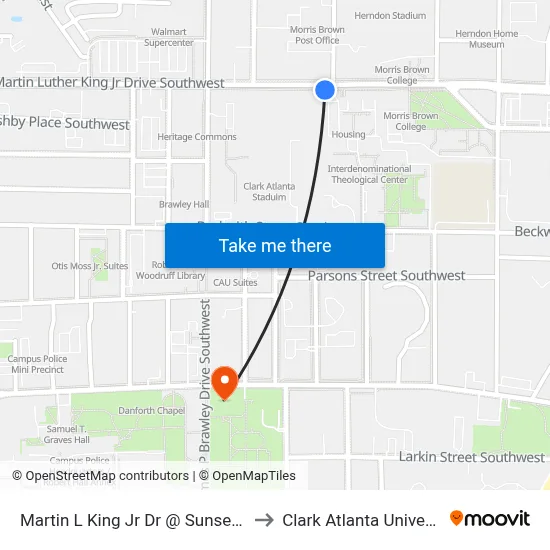Martin L King Jr Dr @ Sunset Ave to Clark Atlanta University map