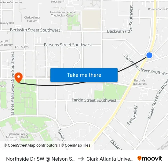 Northside Dr SW @ Nelson St SW to Clark Atlanta University map