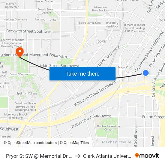 Pryor St SW @ Memorial Dr SW to Clark Atlanta University map