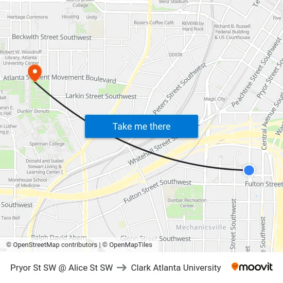 Pryor St SW @ Alice St SW to Clark Atlanta University map