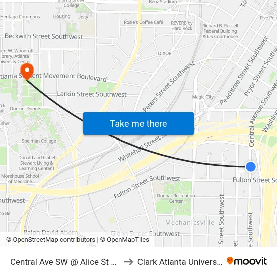 Central Ave SW @ Alice St SW to Clark Atlanta University map