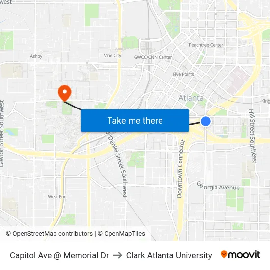 Capitol Ave @ Memorial Dr to Clark Atlanta University map