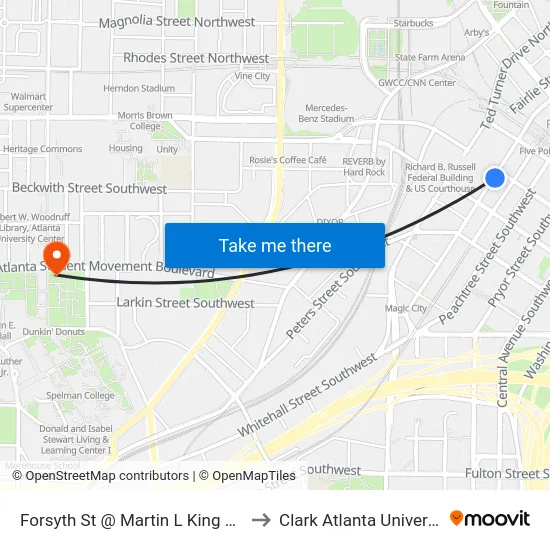 Forsyth St @ Martin L King Jr Dr to Clark Atlanta University map