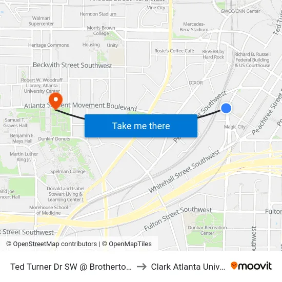 Ted Turner Dr SW @ Brotherton St SW to Clark Atlanta University map