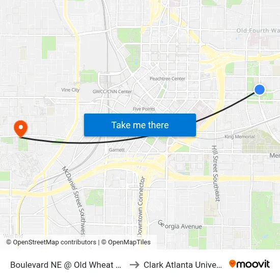 Boulevard NE @ Old Wheat St NE to Clark Atlanta University map