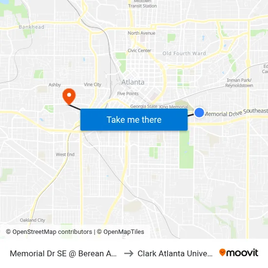 Memorial Dr SE @ Berean Ave SE to Clark Atlanta University map