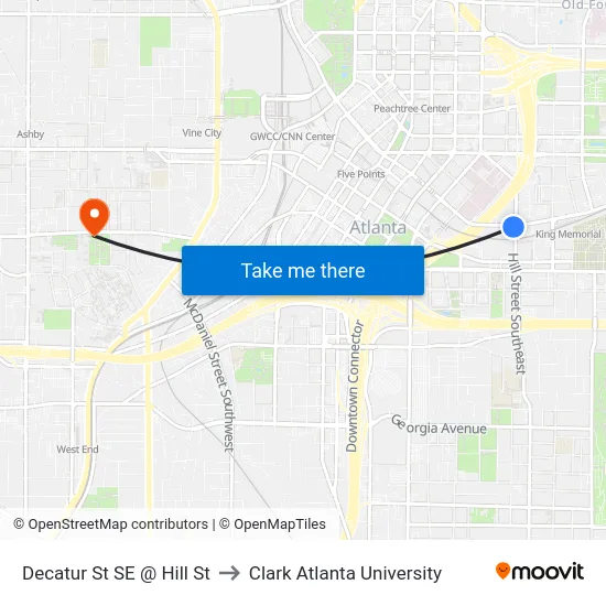 Decatur St SE @ Hill St to Clark Atlanta University map