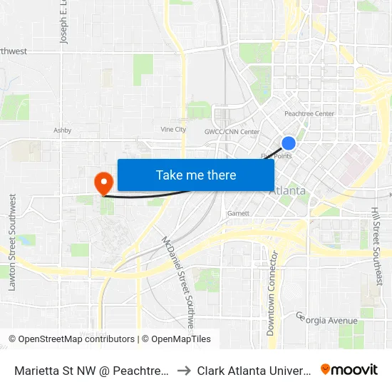 Marietta St NW @ Peachtree St to Clark Atlanta University map
