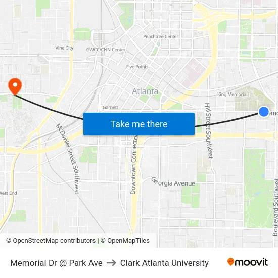 Memorial Dr @ Park Ave to Clark Atlanta University map