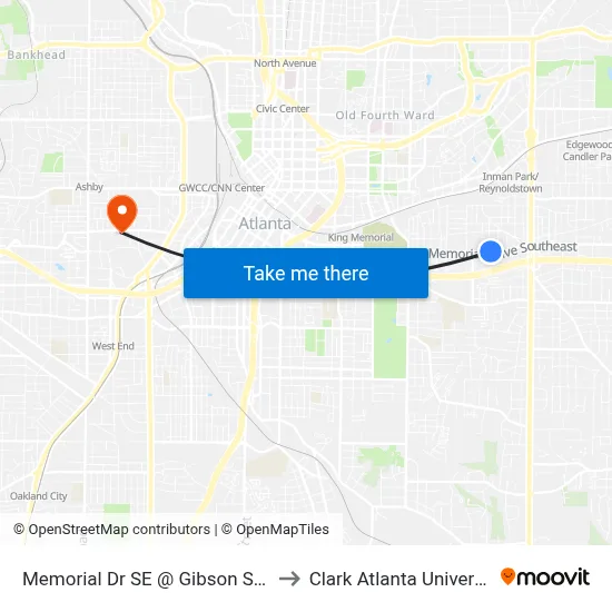 Memorial Dr SE @ Gibson St SE to Clark Atlanta University map
