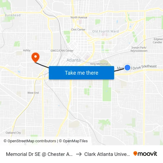 Memorial Dr SE @ Chester Ave SE to Clark Atlanta University map