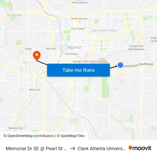 Memorial Dr SE @ Pearl St SE to Clark Atlanta University map