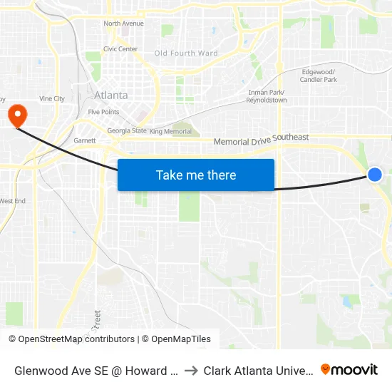 Glenwood Ave SE @ Howard St SE to Clark Atlanta University map
