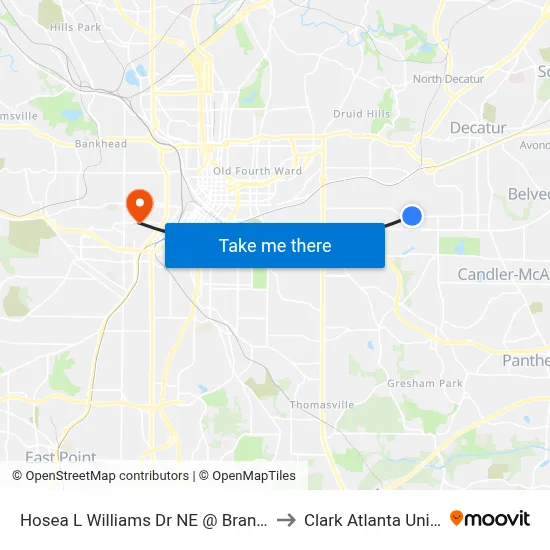 Hosea L Williams Dr NE @ Branham St NE to Clark Atlanta University map