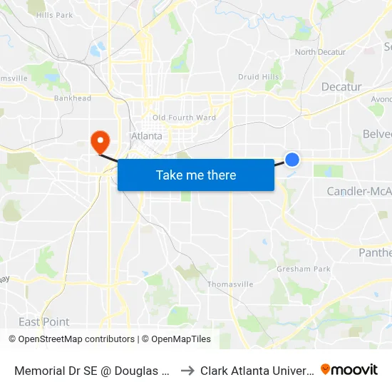 Memorial Dr SE @ Douglas St SE to Clark Atlanta University map