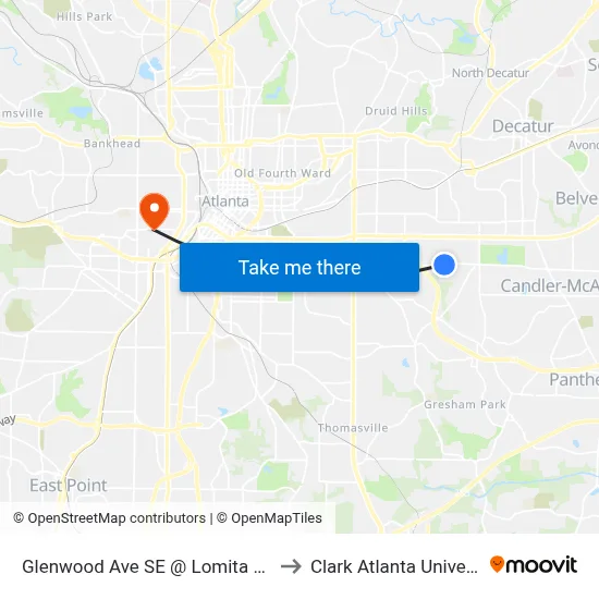 Glenwood Ave SE @ Lomita Rd SE to Clark Atlanta University map