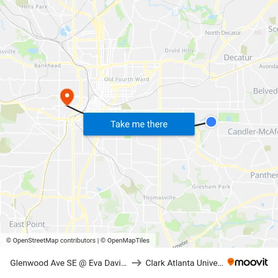 Glenwood Ave SE @ Eva Davis Way to Clark Atlanta University map