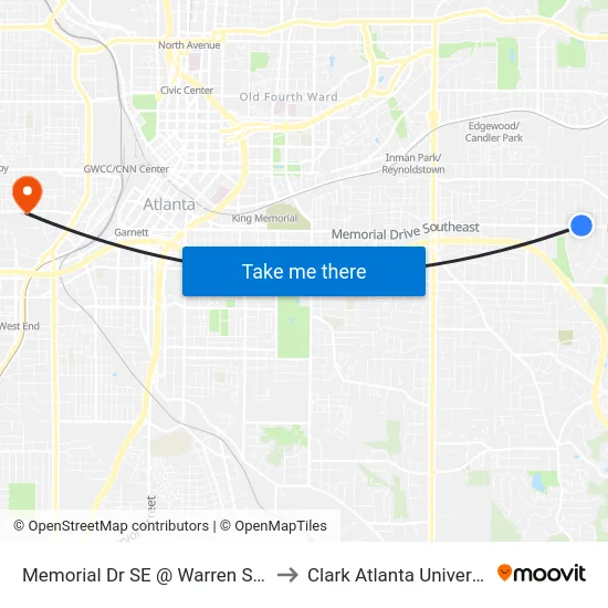 Memorial Dr SE @ Warren St SE to Clark Atlanta University map