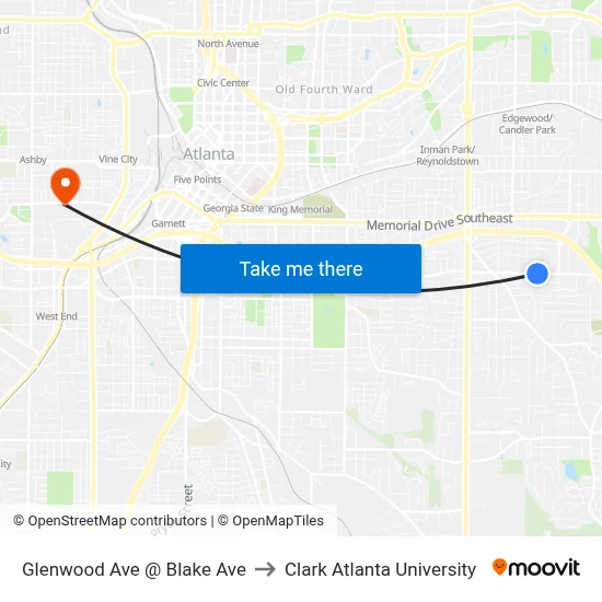 Glenwood Ave @ Blake Ave to Clark Atlanta University map