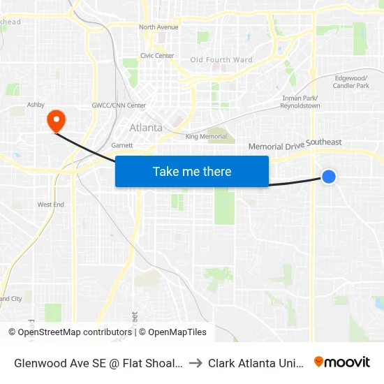 Glenwood Ave SE @ Flat Shoals Ave SE to Clark Atlanta University map