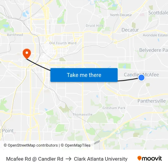 Mcafee Rd @ Candler Rd to Clark Atlanta University map