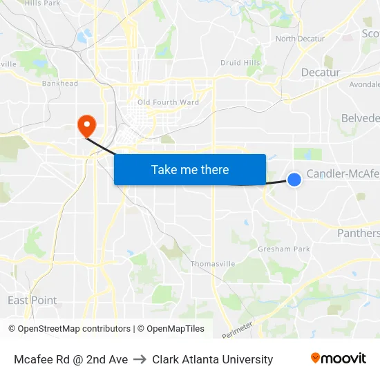 Mcafee Rd @ 2nd Ave to Clark Atlanta University map