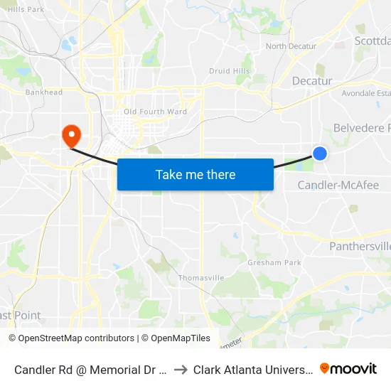 Candler Rd @ Memorial Dr SE to Clark Atlanta University map