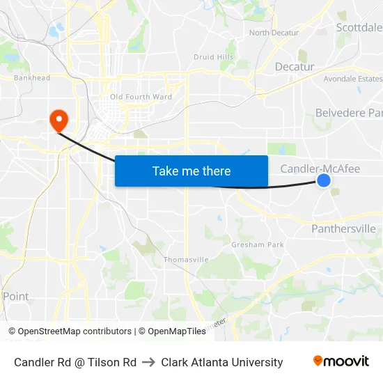 Candler Rd @ Tilson Rd to Clark Atlanta University map