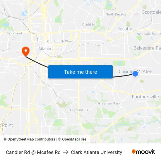 Candler Rd @ Mcafee Rd to Clark Atlanta University map