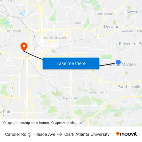 Candler Rd @ Hillside Ave to Clark Atlanta University map