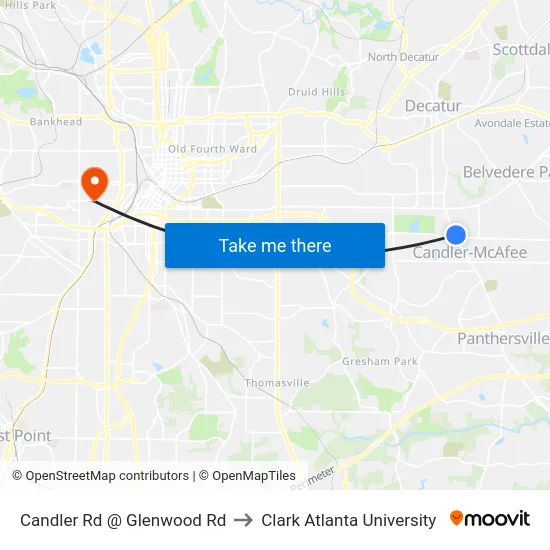 Candler Rd @ Glenwood Rd to Clark Atlanta University map