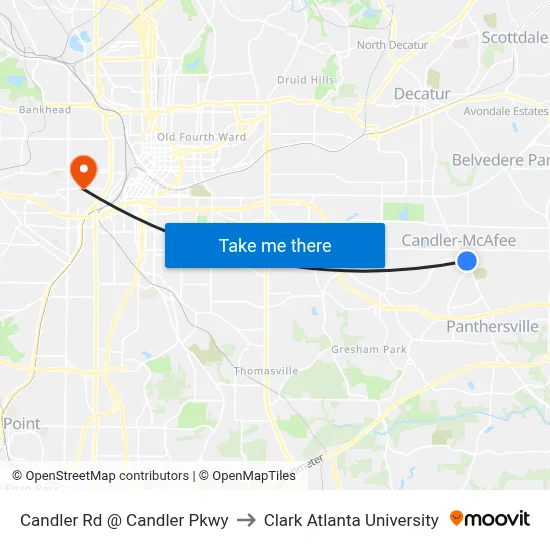 Candler Rd @ Candler Pkwy to Clark Atlanta University map