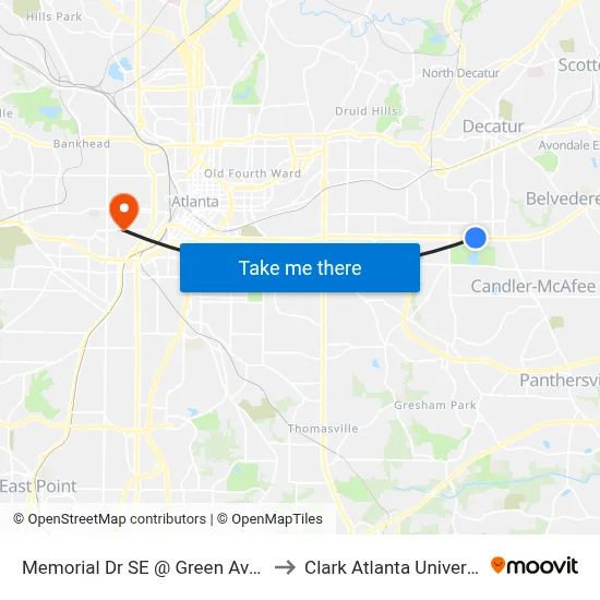 Memorial Dr SE @ Green Ave SE to Clark Atlanta University map