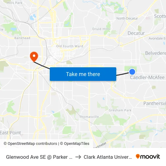 Glenwood Ave SE @ Parker Ave to Clark Atlanta University map