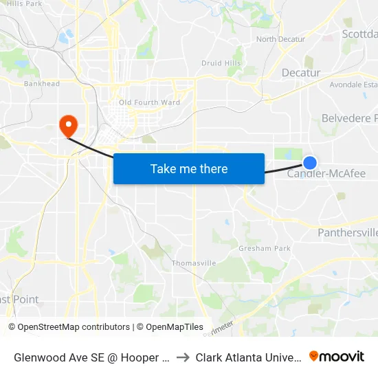 Glenwood Ave SE @ Hooper St SE to Clark Atlanta University map