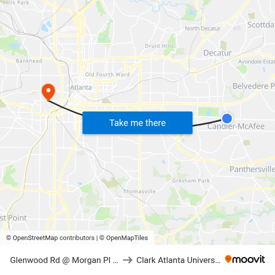 Glenwood Rd @ Morgan Pl SE to Clark Atlanta University map