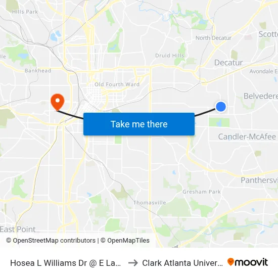 Hosea L Williams Dr @ E Lake Dr to Clark Atlanta University map