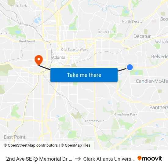 2nd Ave SE @ Memorial Dr SE to Clark Atlanta University map
