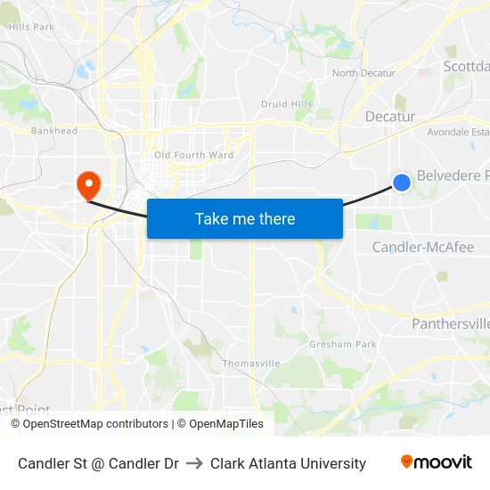 Candler St @ Candler Dr to Clark Atlanta University map