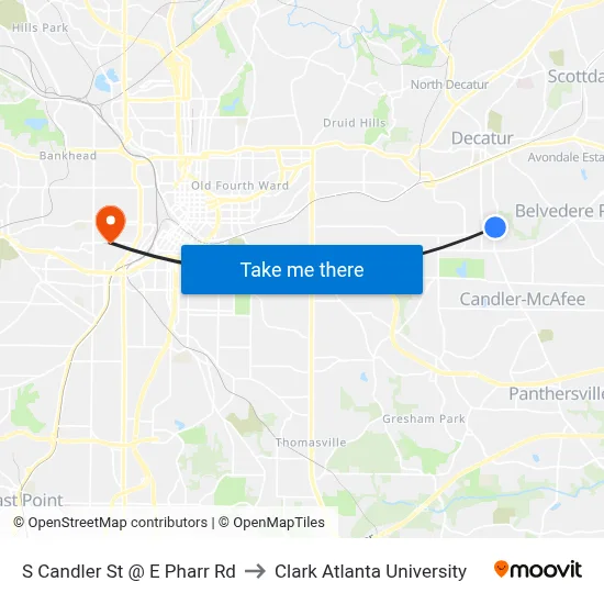 S Candler St @ E Pharr Rd to Clark Atlanta University map