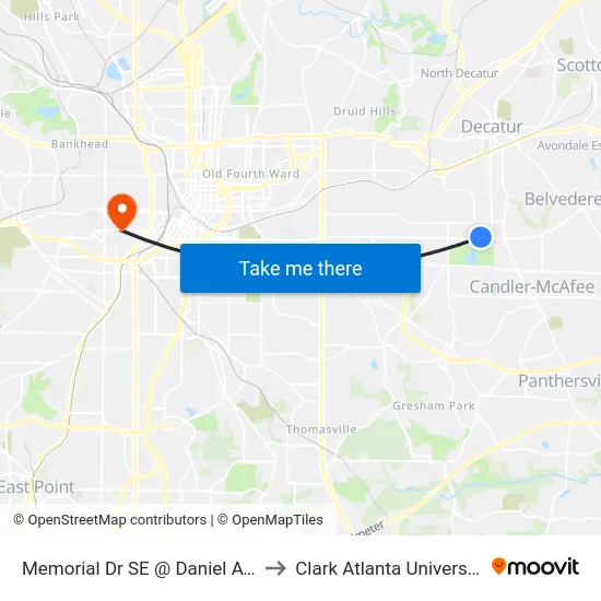 Memorial Dr SE @ Daniel Ave to Clark Atlanta University map