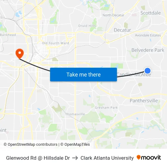 Glenwood Rd @ Hillsdale Dr to Clark Atlanta University map