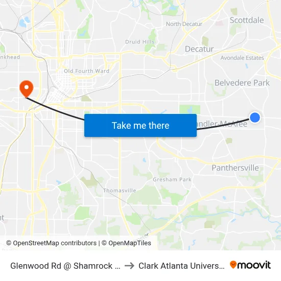 Glenwood Rd @ Shamrock Dr to Clark Atlanta University map